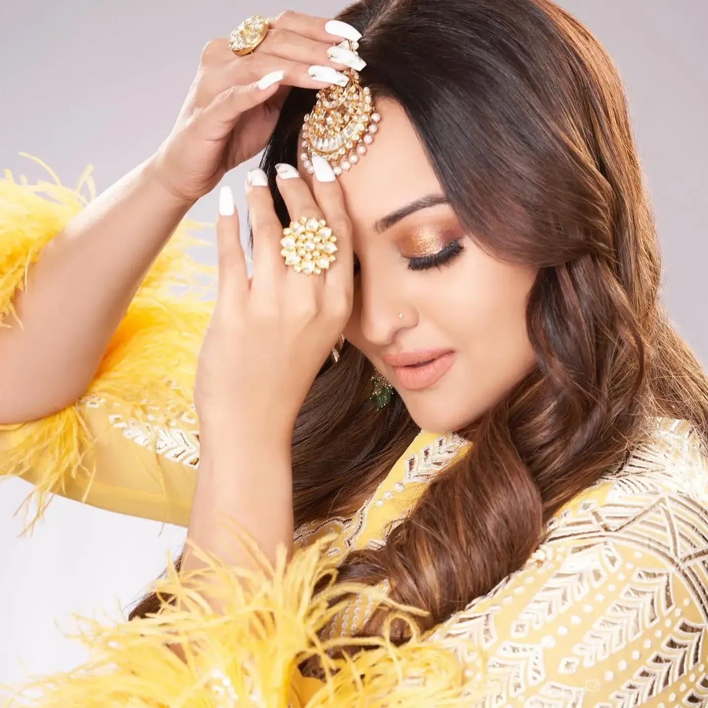 Indian Actress Sonakshi Sinha In Yellow Lehenga Choli